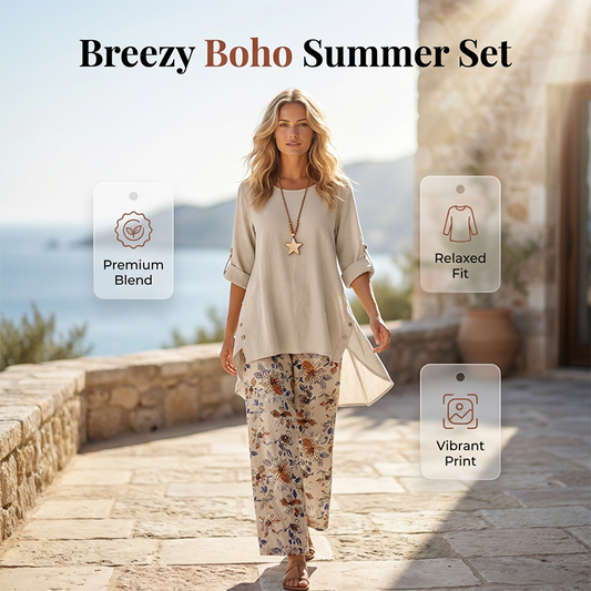 🌸 Conjunto Boho de Verão Feminino de 2 Peças – Leve, Fluido e Estilo Chic Descontraído