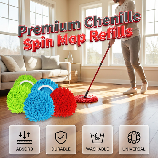 🧼✨ Refil de Mop Giratório de Chenille Premium – Alta Absorção e Limpeza Profunda Sem Esforço