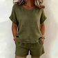 🌸 Conjunto Feminino 2 Peças – Blusa de Manga Curta + Shorts Confortável
