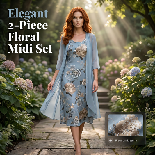 🌸 Vestido Midi Floral com Casaquinho Transparente – Leve, Elegante e Perfeito para o Verão