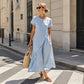 🌊 Vestido Midi de Verão Elegante com Botões Assimétricos – Leve, Fresco e Sofisticado