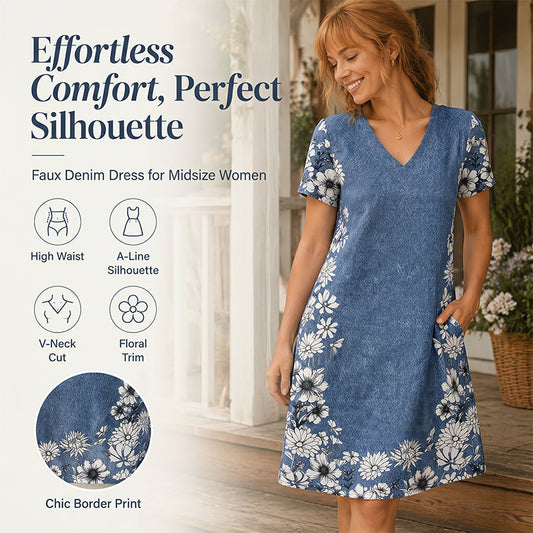 ✨ Vestido Feminino Jeans com Decote em V – Estilo Casual, Confortável e Elegante para o Dia a Dia