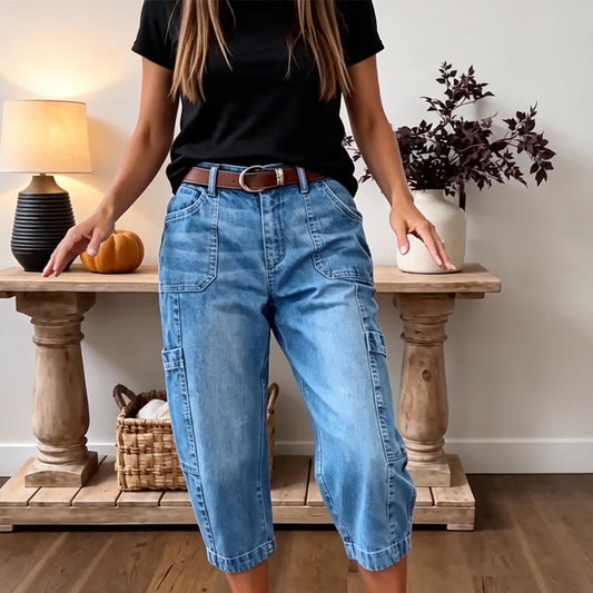 👖✨ Calça Jeans Feminina Cropped de Perna Barrel – Conforto, Estilo e Caimento Perfeito