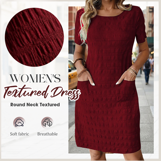 ✨ Vestido Feminino Texturizado com Gola Redonda – Confortável, Elegante e Perfeito para o Dia a Dia