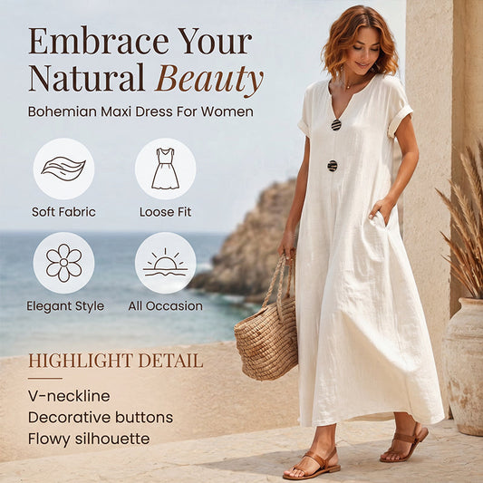 🌸👗 Vestido Feminino Casual de Verão com Decote V – Leve, Confortável e Elegante para o Dia a Dia
