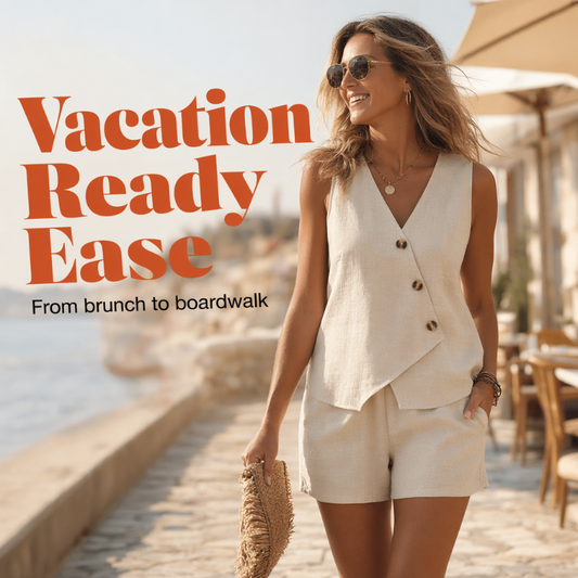 ✨👗 Conjunto Feminino de Verão 2 Peças – Colete Assimétrico com Shorts, Elegante e Confortável