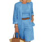 ✨👗 Conjunto Feminino 2 Peças Casual – Blusa Aberta + Bermuda Elegante Para Um Look Fresco e Sofisticado