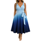 👗✨ Vestido Feminino Elegante com Decote em V e Efeito Degradê – Confortável, Sofisticado e com Bolsos Práticos