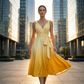 👗✨ Vestido Feminino Elegante com Decote em V e Efeito Degradê – Confortável, Sofisticado e com Bolsos Práticos