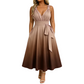 👗✨ Vestido Feminino Elegante com Decote em V e Efeito Degradê – Confortável, Sofisticado e com Bolsos Práticos