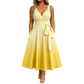 👗✨ Vestido Feminino Elegante com Decote em V e Efeito Degradê – Confortável, Sofisticado e com Bolsos Práticos