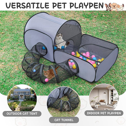 🐱🏕️ Tenda de Brincar para Gatos com Túnel – Espaçosa, Segura e Perfeita para Diversão Dentro de Casa