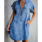 ✨ Vestido Jeans Feminino com Zíper Frontal – Elegância, Conforto e Estilo Casual para Todos os Dias