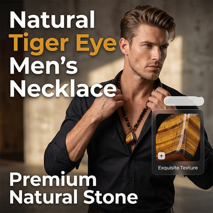 🖤🐯 Colar Masculino Olho de Tigre Natural – Estilo Premium, Elegância e Personalidade em Cada Detalhe