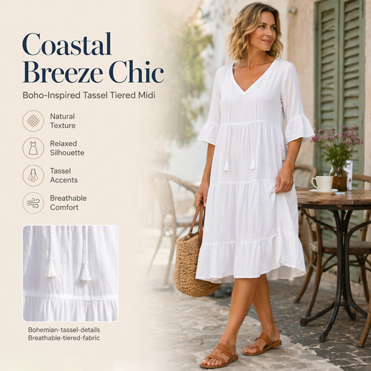👗✨ Vestido Evasê com Franjas em Camadas – Leve, elegante e perfeito para dias ensolarados