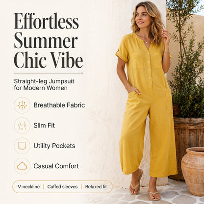 🌿👗 Macacão Feminino Casual de Manga Curta – Confortável, elegante e perfeito para qualquer ocasião