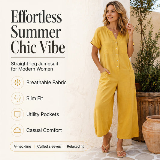 🌿👗 Macacão Feminino Casual de Manga Curta – Confortável, elegante e perfeito para qualquer ocasião