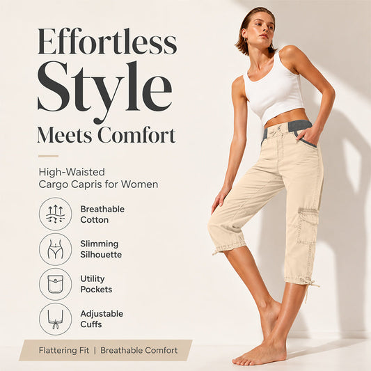 🔥✨ Calça Capri Cargo Feminina de Cintura Alta – Estilo moderno, conforto e bolsos funcionais para o dia a dia
