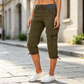 🔥✨ Calça Capri Cargo Feminina de Cintura Alta – Estilo moderno, conforto e bolsos funcionais para o dia a dia