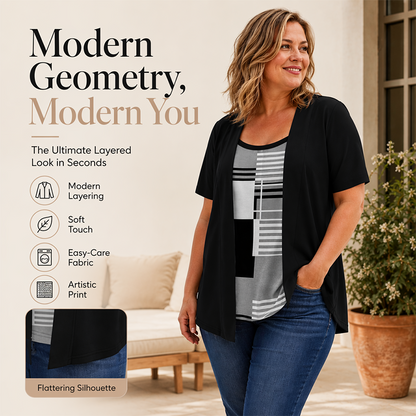 👚✨ Top Feminino 2 em 1 com Blocos de Cores – Estilo moderno, elegante e confortável para todos os momentos