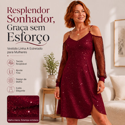 🔥 Vestido Elegante Feminino Ombro a Ombro – Charme sofisticado com mangas de tule delicadas