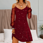 🔥 Vestido Elegante Feminino Ombro a Ombro – Charme sofisticado com mangas de tule delicadas