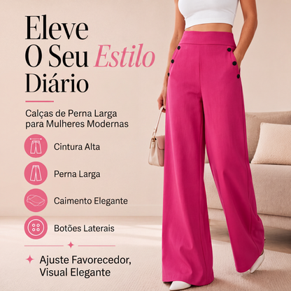 👖✨ Calça Feminina de Cintura Alta e Perna Larga – Elegância, conforto e caimento perfeito para valorizar sua silhueta
