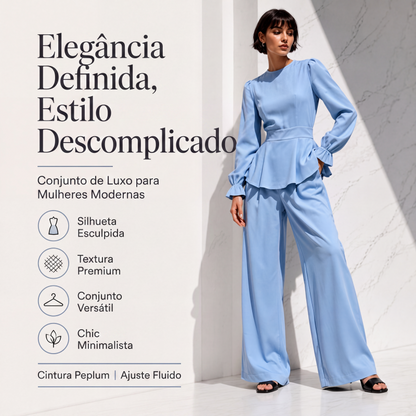 👗✨ Conjunto Feminino Elegante com Blusa de Mangas Bufantes e Calça de Perna Larga – Estilo sofisticado, conforto e caimento perfeito