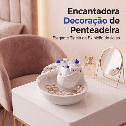 🏛️💙 Bandeja Decorativa Santorini para Chaves – Organização elegante com charme da arquitetura grega