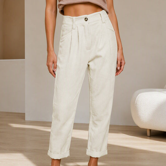 👖✨ Calça Feminina de Cintura Alta e Perna Reta – Elegância confortável com caimento que valoriza a silhueta