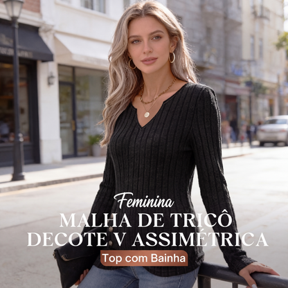 ✨👚 Blusa Feminina de Tricô com Gola V – Elegância, conforto e caimento perfeito para valorizar sua silhueta