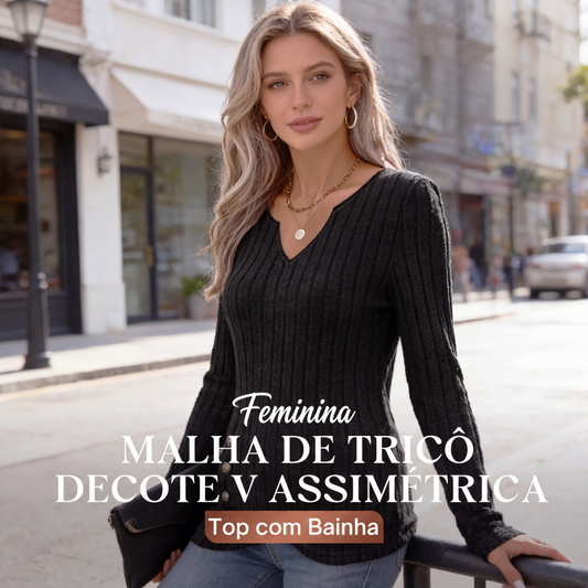 ✨👚 Blusa Feminina de Tricô com Gola V – Elegância, conforto e caimento perfeito para valorizar sua silhueta