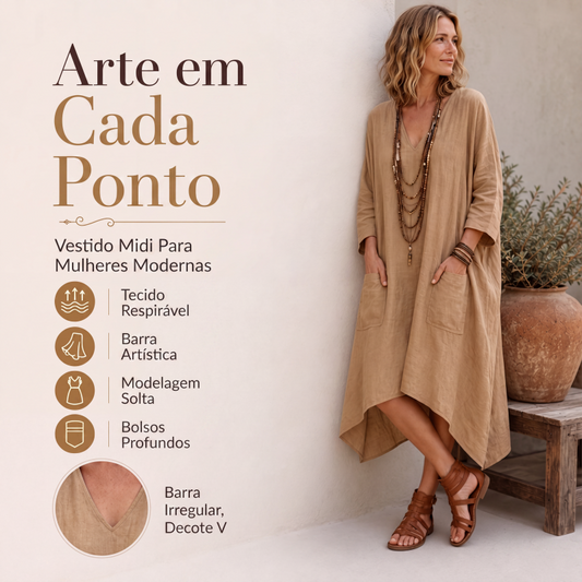 👗✨ Vestido Assimétrico Feminino com Gola V – Caimento solto e elegante para um visual moderno e confortável