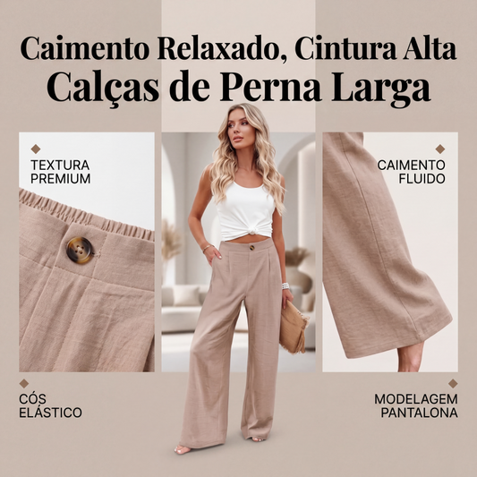 👖✨ Calça Feminina Pantalona de Cintura Alta – Elegância, conforto e pernas alongadas para todos os momentos