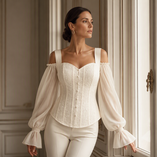 👗✨ Blusa Feminina Ombros à Mostra com Jacquard Floral – Elegância romântica e silhueta sofisticada para qualquer ocasião