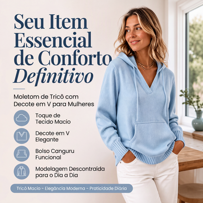 🧥✨ Suéter Feminino Casual com Capuz e Gola V – Conforto elegante para os dias mais frescos