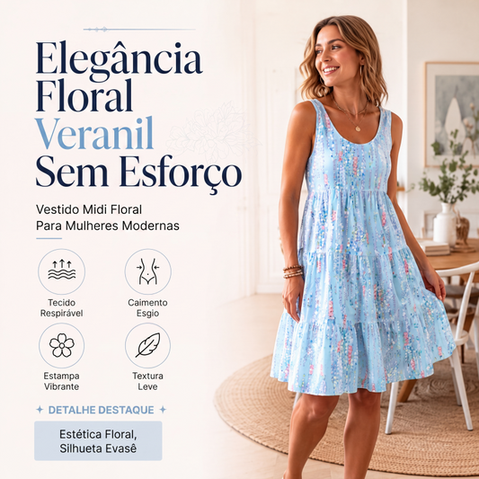 ✨👗 Vestido Midi Feminino Sem Mangas com Babados – Elegância leve, caimento confortável e estilo encantador para todos os momentos