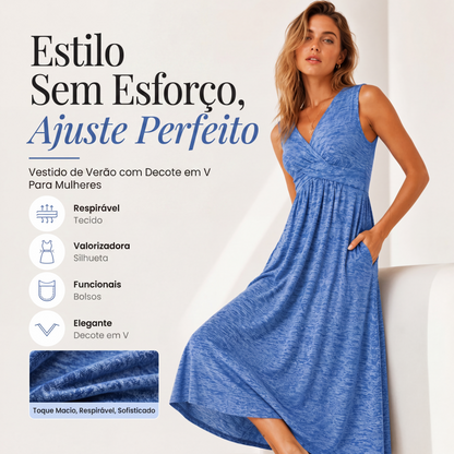 👗✨ Vestido Feminino Plus Size Sem Mangas com Decote em V – Elegância, Conforto e Caimento que Valoriza a Silhueta