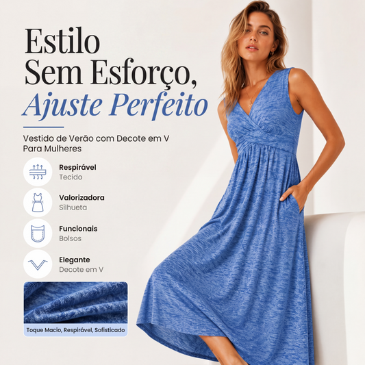 👗✨ Vestido Feminino Plus Size Sem Mangas com Decote em V – Elegância, Conforto e Caimento que Valoriza a Silhueta