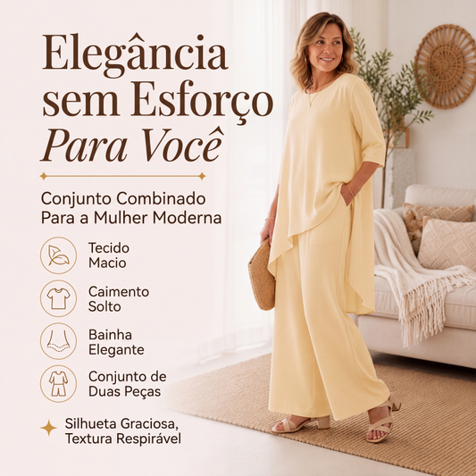 👚✨ Conjunto Feminino Chique com Blusa Assimétrica + Calça de Perna Larga – Elegância moderna e conforto em um só look