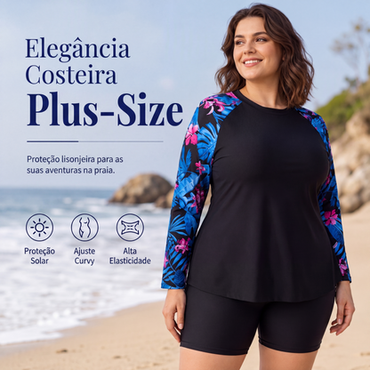 🏖️✨ Conjunto Tankini Feminino Plus Size com Manga Longa – Conforto, cobertura e estilo para aproveitar a praia