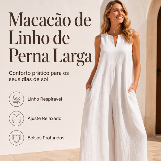 👗✨ Macacão Feminino de Linho com Pernas Largas – Leve, elegante e confortável para o verão