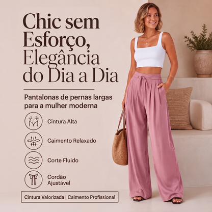 👖✨ Calça Feminina Plissada de Perna Larga – Caimento fluido, conforto e elegância para todos os dias