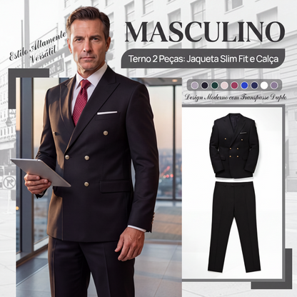 🤵✨ Terno Masculino Slim de Frente Dupla – Corte estruturado, visual sofisticado e elegância para ocasiões formais