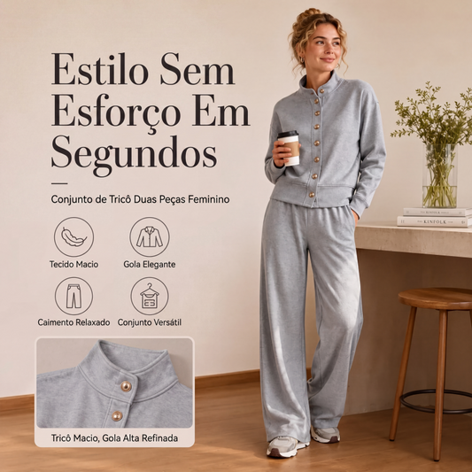 👚✨ Conjunto Feminino de Cardigan com Botões + Calça Pantalona – Elegância, conforto e estilo em um só look