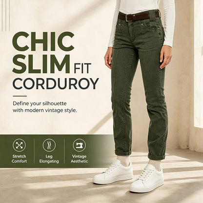 🔥👖 50% OFF! Calça Feminina de Veludo Cotelê Slim Fit – Elegante, Confortável e Alongadora