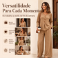 🔥👗 50% OFF! Conjunto Feminino com Blusa de Manga Comprida e Calça de Perna Larga – Elegante, Confortável e Versátil