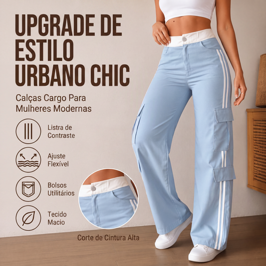 🔥👖 50% OFF! Calça Cargo Feminina de Perna Reta com Listra Lateral – Estilo, Conforto e Praticidade