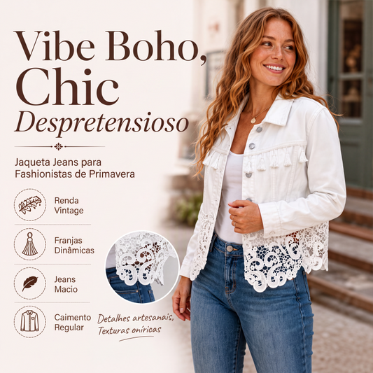 🔥👖 50% OFF! Jaqueta Jeans de Renda Feminina – Elegante, Moderna e Cheia de Estilo