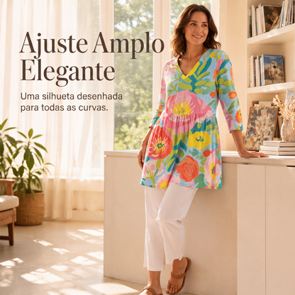🔥👚 50% OFF! Túnica Feminina Boho com Decote em V – Solta, Confortável e Cheia de Estilo